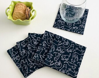 Cats Cocktail Napkins, Cat Beverage Napkins, Black Cat napkins - set of 6