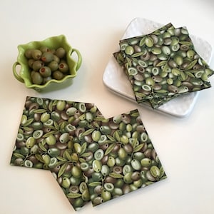 Olives Cocktail Napkins Eco Friendly Cotton Cloth Beverage Napkins Party Cocktail Napkins Host or Hostess Gifts Martini Napkins - Set of 6