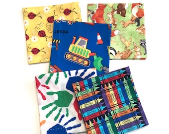 Cotton Kids Lunch Napkins - School Days Print, Set of 5