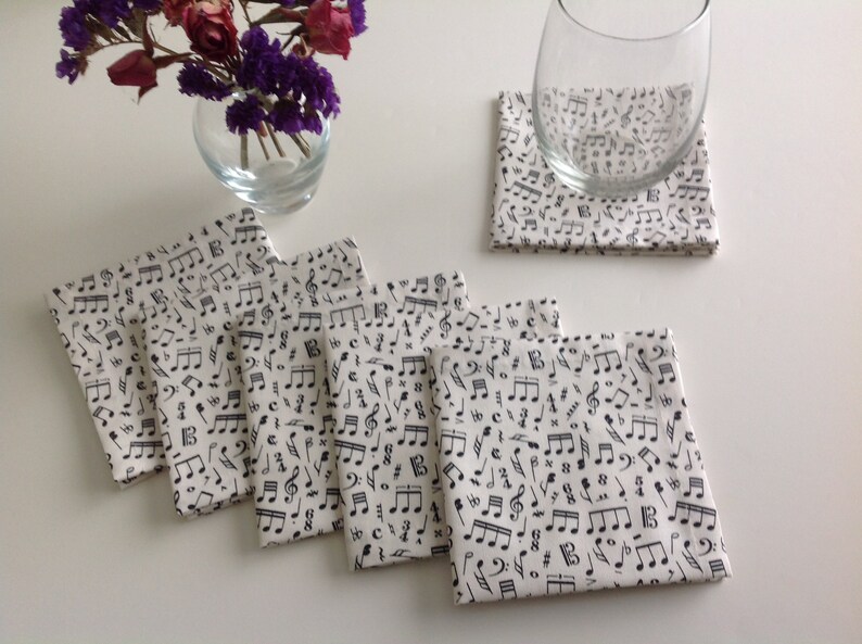 Music Notes Cocktail Napkins, Eco Friendly 100 Cotton Cocktail Napkins
