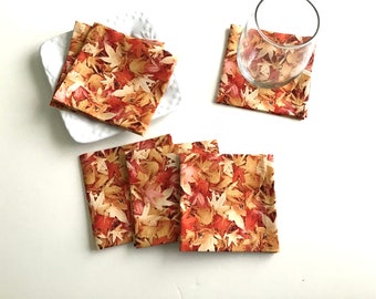 Autumn  Leaves Cocktail Beverage Napkins, Fall Leaves Rustic Decor Party Cocktail Napkins - set of 6