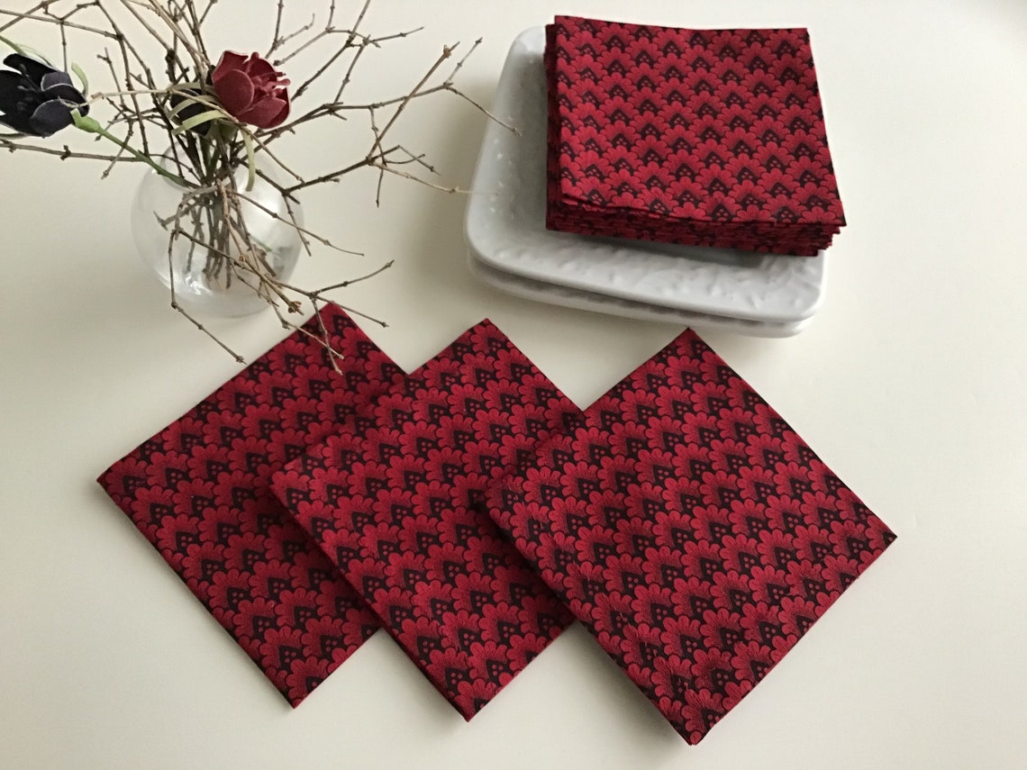 Red and Black Fabric Cocktail Napkins Eco Friendly 100 Etsy