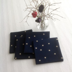Navy Blue and Ivory Stars Cocktail Napkins Eco Friendly 100% Cotton Party Napkins Beverage Napkins Entertaining  - set of 6 or 8