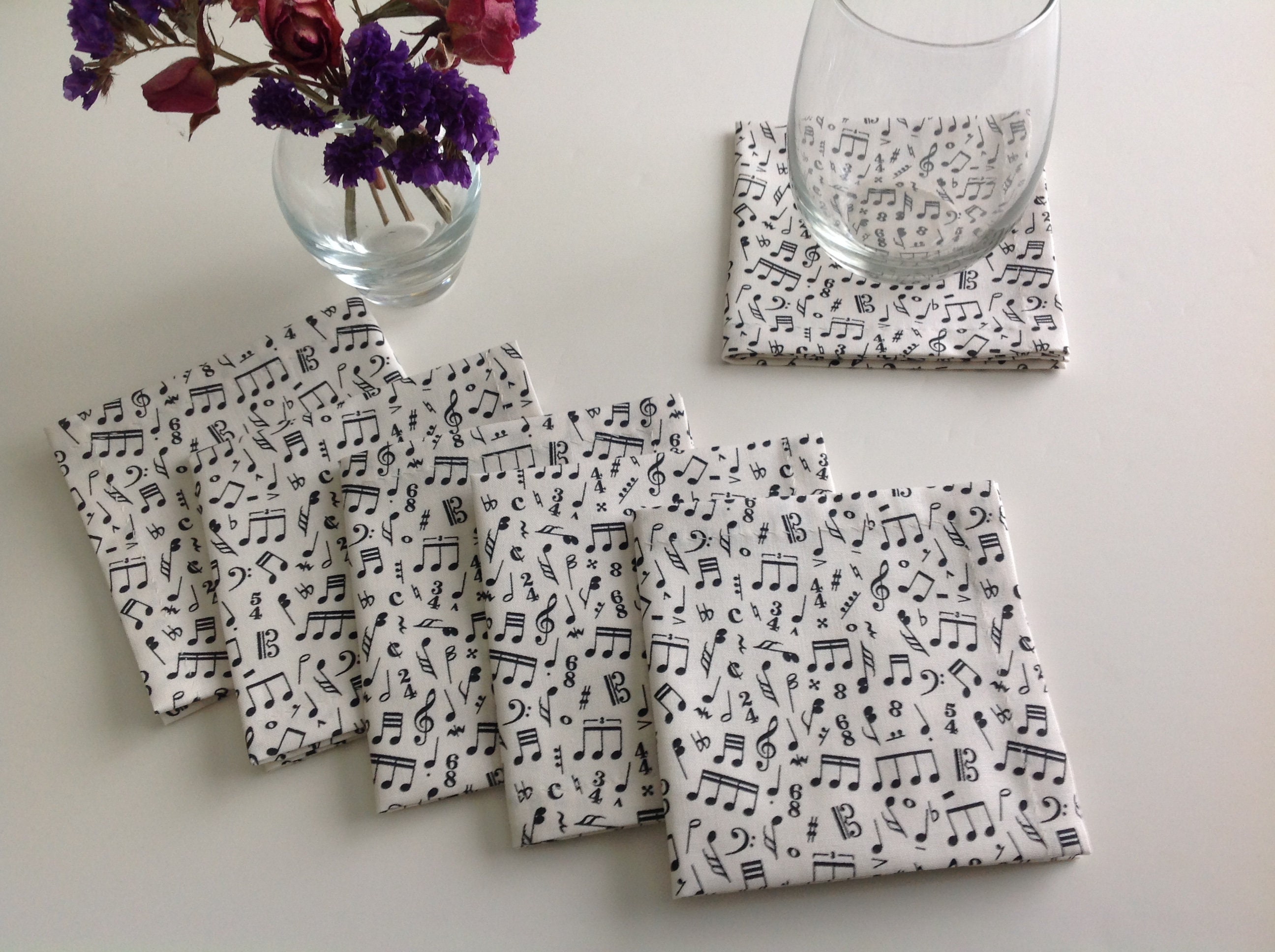 Music Notes Cocktail Napkins Eco Friendly 100 Cotton Etsy