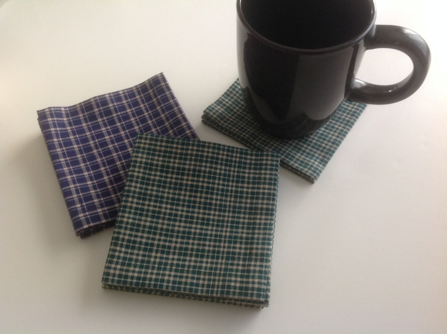 Green Plaid and Blue Plaid Cocktail Napkins Beverage Napkins Party