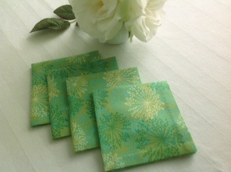 Green Eco Friendly Cotton Cocktail Napkins Fabric Cocktail Etsy
