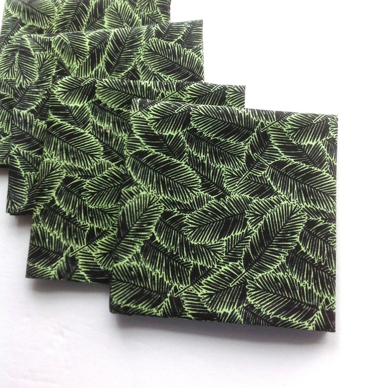Green Leaves Eco Friendly Cotton Cocktail Napkins, Fabric Cocktail