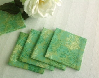 Green Eco Friendly Cotton Cocktail Napkins, Fabric Cocktail Napkins Beverage Napkins - set of 6