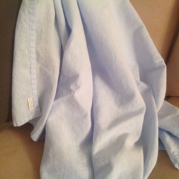 Light Blue European Linen/Cotton Blend Throw Small Eco-Friendly European Linen Throw  - Hemmed  Edges - Ready to Ship!