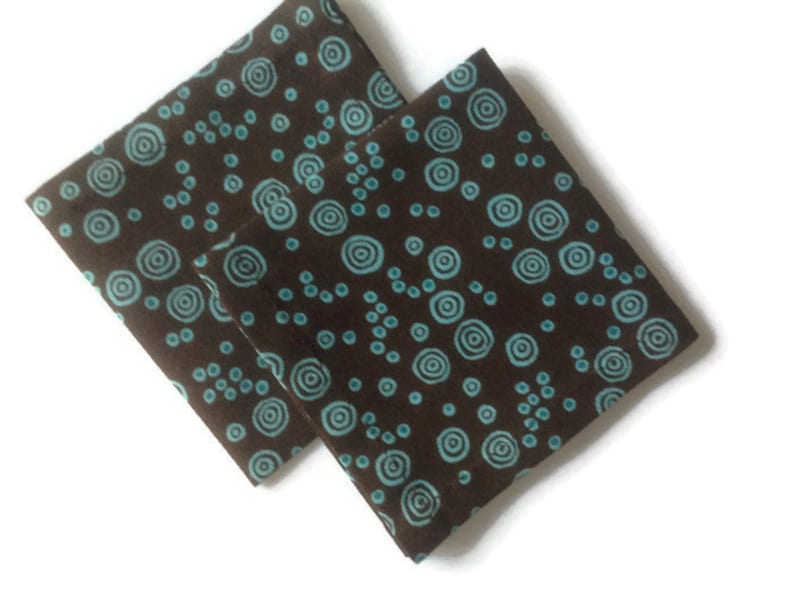 set of 6 Dark Brown and Aqua Blue Eco Friendly Cotton Cocktail Napkins Appetizer Napkins Beverage Napkins