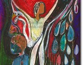 Reach Surreal Many Arms Large Heart Clasped Hands Blue Purple Rain Figure Finger Painting Finger Etching Crayola