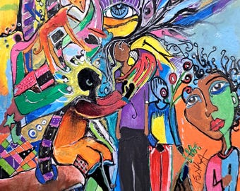 Chatter OCD Therapy Art Cat Scribble Abstract Outsider Art Original