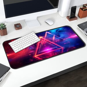Neon Vaporwave Desk Mat Mousepad, 80s Retro Synthwave Mouse Pad Deskmat, Galaxy Desk Mat, XXL Mousepad, Gaming Desk Mat