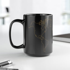 Wereldkaart zwarte koffiemok, koffieliefhebber cadeau, vriendin cadeau, vriendje cadeau, cadeau voor papa, cadeau voor moeder, 11oz en 15oz mokken