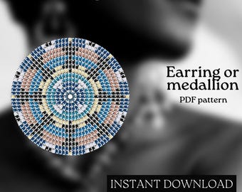 Modèle de perles - Modèle de boucle d'oreille en perles de rocaille - Point carré circulaire - Tutoriel de perles - Téléchargement PDF - Boucle d'oreille ronde - Perles rondes