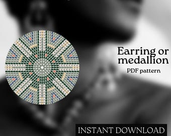 Pärlmönster - Mönster för örhängen med seed beads - Rund fyrkantssöm - Pärlhandledning - PDF-nedladdning - Runda pärlörhängen - Rund pärla