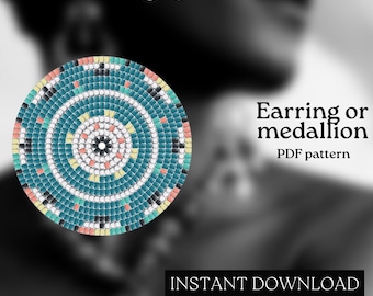 Pärlmönster - Mönster för örhängen med seed beads - Rund fyrkantssöm - Pärlhandledning - PDF-nedladdning - Runda pärlörhängen - Rund pärla