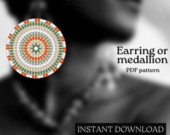 Pärlmönster - Mönster för örhängen med seed beads - Rund fyrkantssöm - Pärlhandledning - PDF-nedladdning - Runda pärlörhängen - Rund pärla