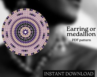 Pärlmönster - Mönster för örhängen med seed beads - Rund fyrkantssöm - Pärlhandledning - PDF-nedladdning - Runda pärlörhängen - Rund pärla