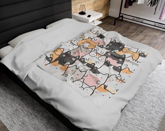 Velveteen pluche deken, Kawaii motief, kattenmotief, gezellige deken, katten, geschenken