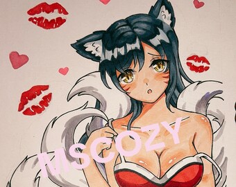 Ahri- League ORIGINAL drawing *one of a kind*
