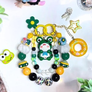 Frog Keychain Cute Anime Phone Charms Kawaii Phone Charm Kawaii Keychain Frog Phone Charm Green, Nature, Cute, One Of A Kind Handmade