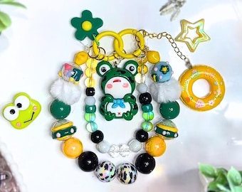 Frog Keychain Cute Anime Phone Charms Kawaii Phone Charm Kawaii Keychain Frog Phone Charm Green, Nature, Cute, One Of A Kind Handmade