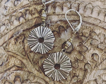Silver tone organic sunburst earrings