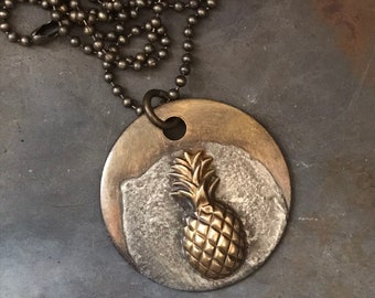 Large Pineapple Necklace Soldered on Brass Necklace