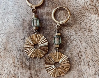 Organic brass textured shape boho style earrings