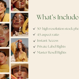 May include: A collection of lifestyle stock photos featuring diverse models with fruit. The image includes text that reads "What's Included?" and lists features such as 50 high-resolution photos and instant access.