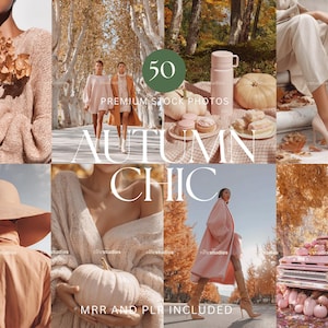 Puede incluir: Un collage de im&aacute;genes con tem&aacute;tica oto&ntilde;al. Incluye una mujer con flores secas, dos mujeres caminando, un termo rosa, calabazas, pasteles, una mujer con abrigo rosa, una camioneta rosa llena de calabazas y el texto "Autumn Chic".