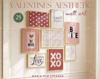 Arte de pared de San Valentín MRR PLR Paquete de arte de pared con impresión estética de San Valentín Pósteres de amor Arte de pared digital Arte de pared imprimible estético romántico