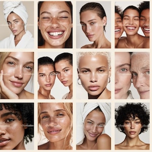 May include: A grid of diverse portraits of people with various skin tones and expressions. Some are smiling, others are looking directly at the camera. The images are well-lit, showcasing natural beauty and a range of ages.