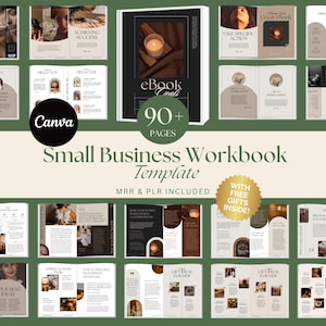 May include: A digital workbook template for small businesses, featuring a minimalist design with a candle on the cover. The template includes over 90 pages and is available with Master Resell Rights and Private Label Rights.