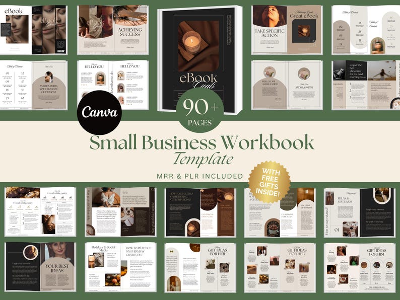May include: A digital workbook template for small businesses, featuring a minimalist design with a candle on the cover. The template includes over 90 pages and is available with Master Resell Rights and Private Label Rights.