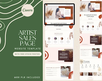 Canva Website Template for Artists Sales Page Website MRR PLR Website Template Stock Photos Included Canva Editable Website Sales Page
