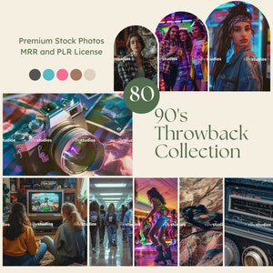 Puede incluir: Un collage de 80 imágenes con temática de los 90. Las imágenes incluyen una cámara vintage, un televisor retro, un grupo de personas en un pasillo, una mujer patinando, una radio de coche vintage y una colección de llaves. El texto "90's Throwback Collection" se muestra en el centro del collage.