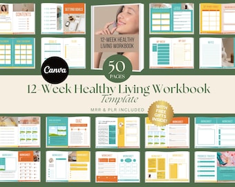 Healthy Living Workbook Coach Ebook Template Health Coach Nutrition Planner MRR PLR Canva Template Diet Coach Healthy Living Template