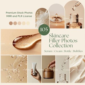 Peut inclure: Une collection de 105 photos de stock de haute qualité mettant en scène des produits de soin de la peau, notamment du sérum, de la crème, des flacons et des bulles. Les photos sont parfaites pour une utilisation dans les supports marketing, les médias sociaux et les sites Web.