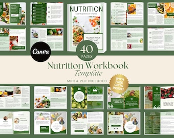Nutrition Workbook Coach Ebook Template Health Coach Lead Magnet Food Diary Nutrition Planner MRR PLR Canva Editable Template Diet Coach