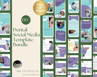 Paquete de redes sociales para clínicas dentales Plantilla de Instagram para dentistas Plantilla de clínica dental para redes sociales para dentistas Mrr Plr Marketing para dentistas