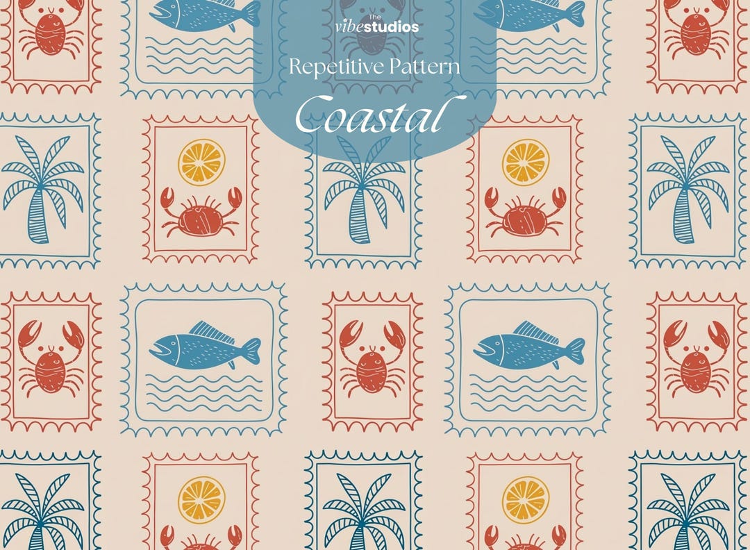 Coastal Seamless Pattern Beach Aesthetic Digital Paper Ocean Minimal ...