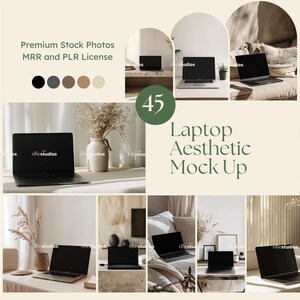 Laptopmodell, fotopaket, minimalistisk laptopmodell, stockfoton, laptopmodell, estetiska foton, enhetsmockup för webbplats, laptopfoto flatlay