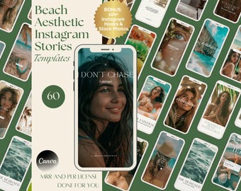60 Aesthetic Instagram Stories Template Canva Engagement Beach Vibe Template Canva Template IG Story Templates Aesthetic Instagram Bundle