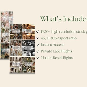 K&ouml;nnte beinhalten: Eine Collage von Bildern, die eine Sammlung von &uuml;ber 1300 hochaufl&ouml;senden Stockfotos in verschiedenen Seitenverh&auml;ltnissen zeigt, darunter 4:5, 1:1 und 9:16. Die Bilder zeigen eine Vielzahl von Motiven, darunter Natur, Architektur und Menschen. Der Text "What's Included?" wird oben im Bild angezeigt.