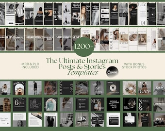 1200+ Instagram Templates Bundle Social Media Kit Instagram Posts and Stories Templates Bundle Aesthetic Templates Modern Mrr Plr Templates
