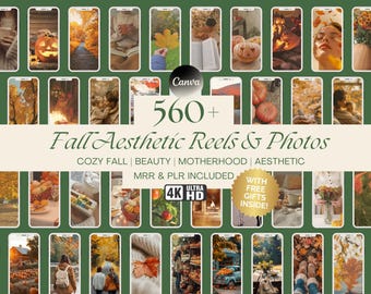 560+ Cozy Fall Reels Autumn Themed Videos Digital Marketing Faceless Fall Photos for Posts Instagram Reel Cover MRR PLR Bundle Fall