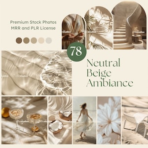 Può includere: Un mood board con uno schema di colori beige neutro. Il pannello presenta immagini di una donna che lavora su un laptop, un bicchiere d'acqua con fette di limone, una noce di cocco, una donna in un abito bianco, un fiore bianco e due sedie bianche su una spiaggia sabbiosa.