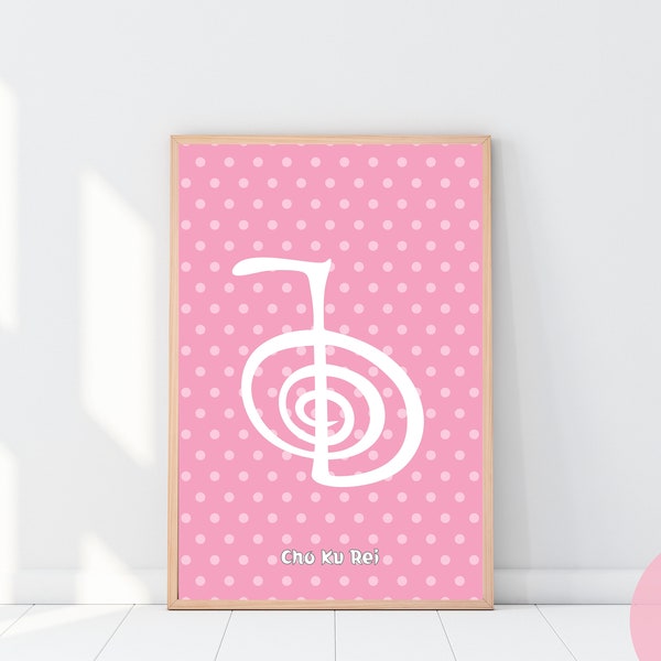 Printable Usui Reiki Symbol with mantra Cho Cu Rei, Spiritual Japanese Art, Dotted Pink kids' Wall Art Nursery Printable and Meaningful Gift